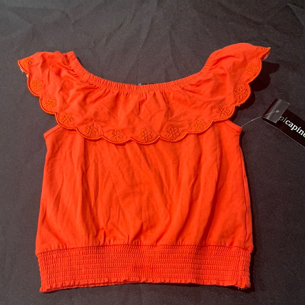 Girls 6x orange off shoulder shirt
